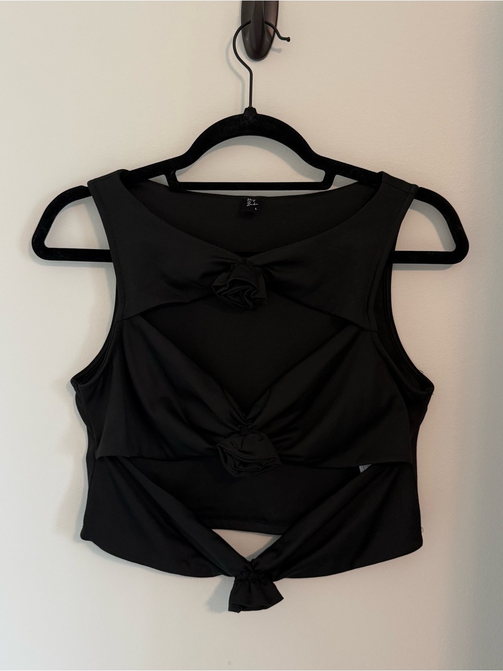 Black Cutout Crop Top Rosette Accent Tank